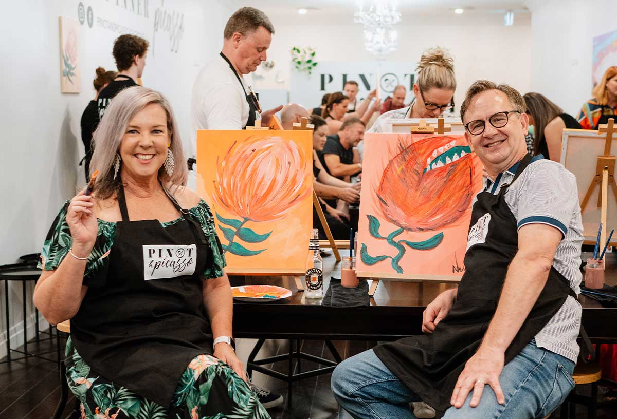 Valentines Day ideas Adelaide include a paint and sip date night at Pinot and Picasso