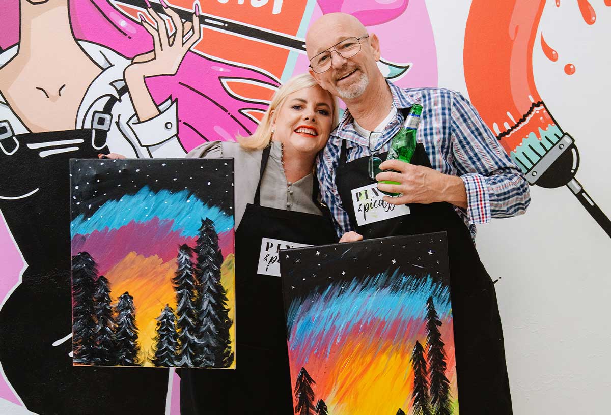 One of the Valentine's Day ideas Canberra can offer include a paint and sip date night at Pinot and Picasso