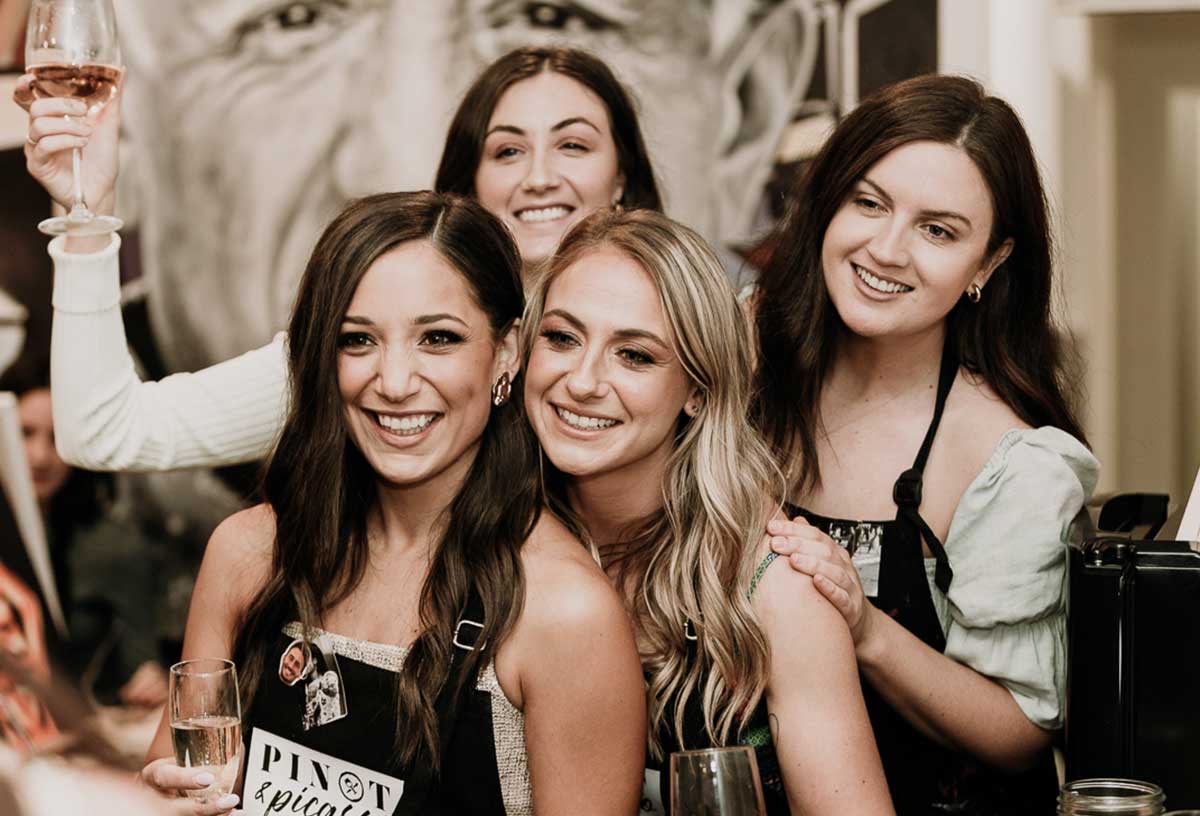 Hens party ideas Sydney include a paint and sip party at Pinot and Picasso
