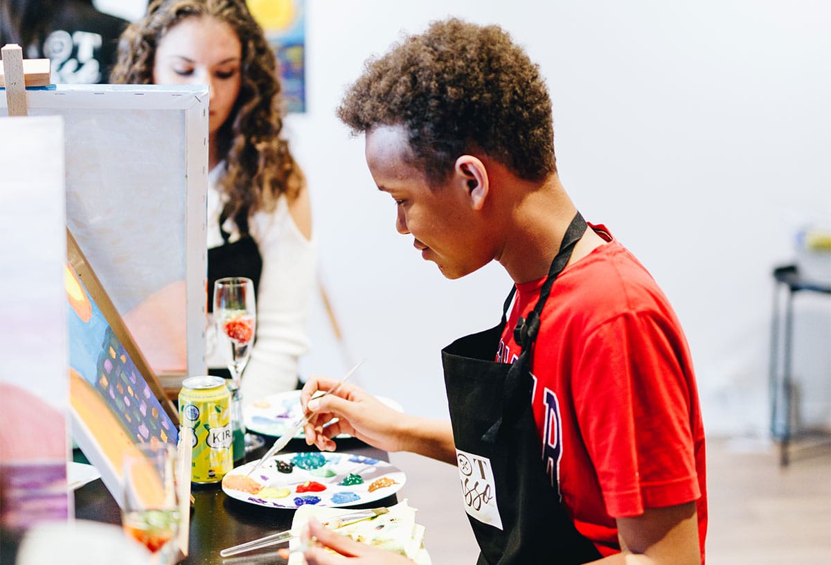 School holiday ideas in Sydney include a paint and sip class at Pinot and Picasso