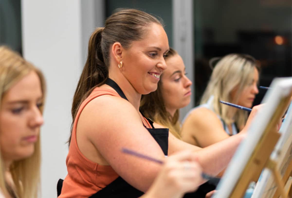 Team building ideas Perth include a paint and sip session at Pinot and Picasso