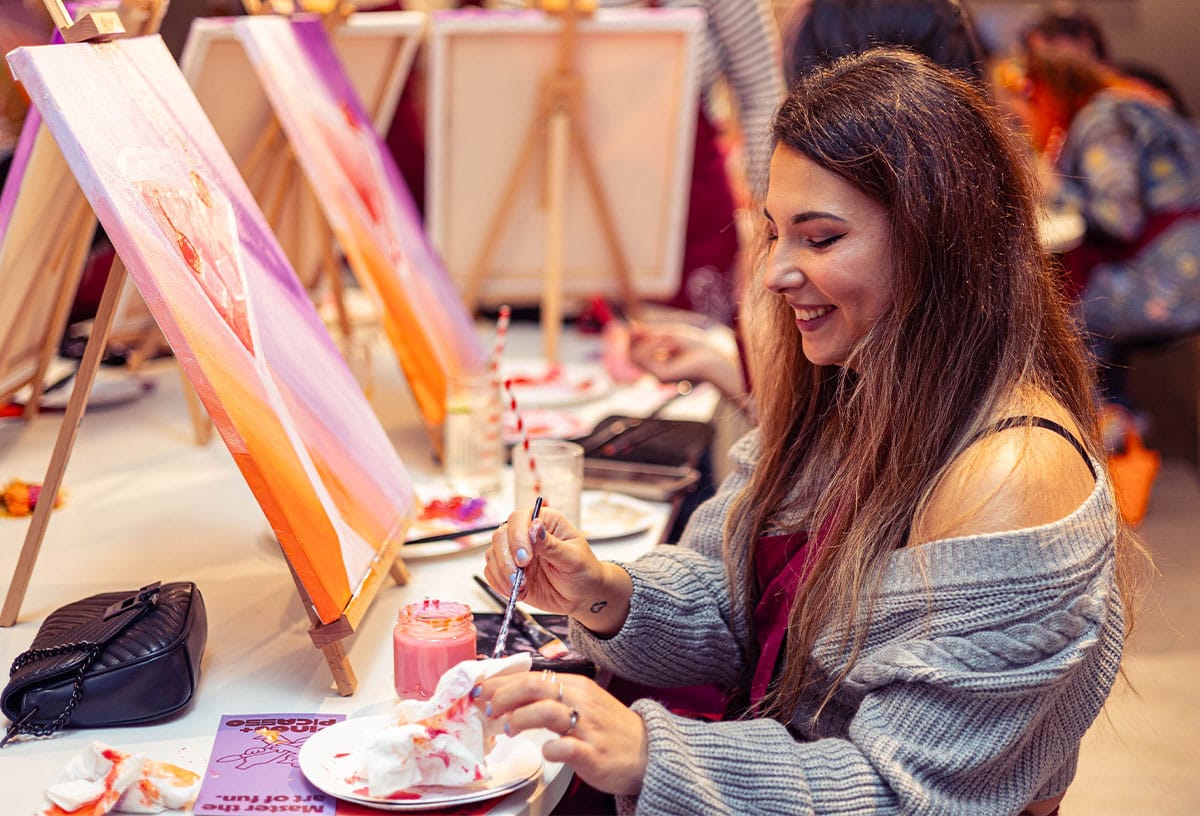 Bridal shower ideas include a paint and sip session at Pinot and Picasso