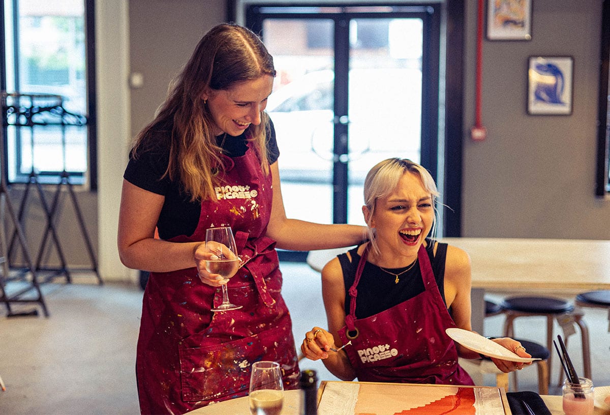 Team bonding ideas include a paint and sip workshop at Pinot and Picasso
