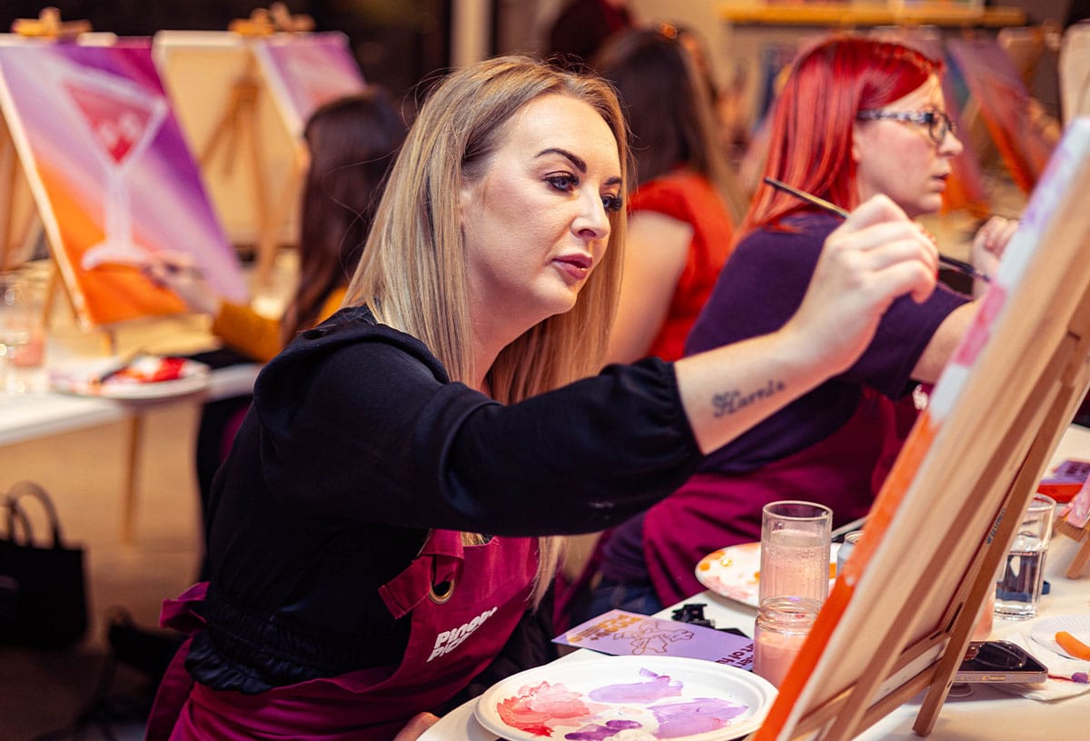 Bridal shower ideas Melbourne include a paint and sip class at Pinot and Picasso